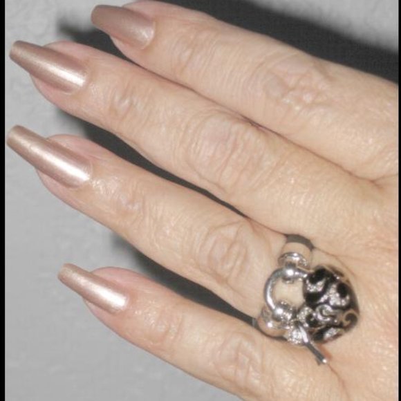 SO RARE Womens Black White Puffy BELLE ETOILE KEY TO MY HEART Charm Ring 8 8.5 - Picture 7 of 8